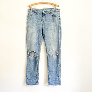 Old Navy Blue Light Wash Distressed Boyfriend Mid Rise Jeans